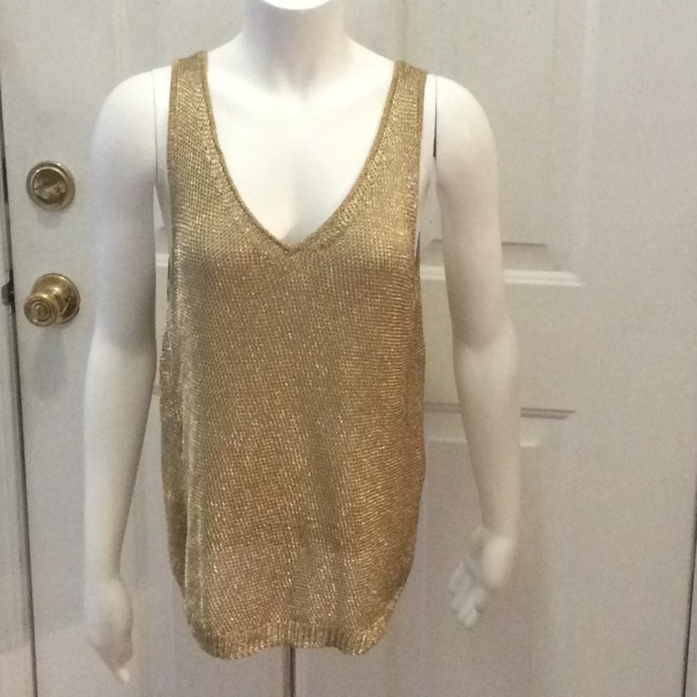 Metallic gold mesh lightweight sweater sz XL